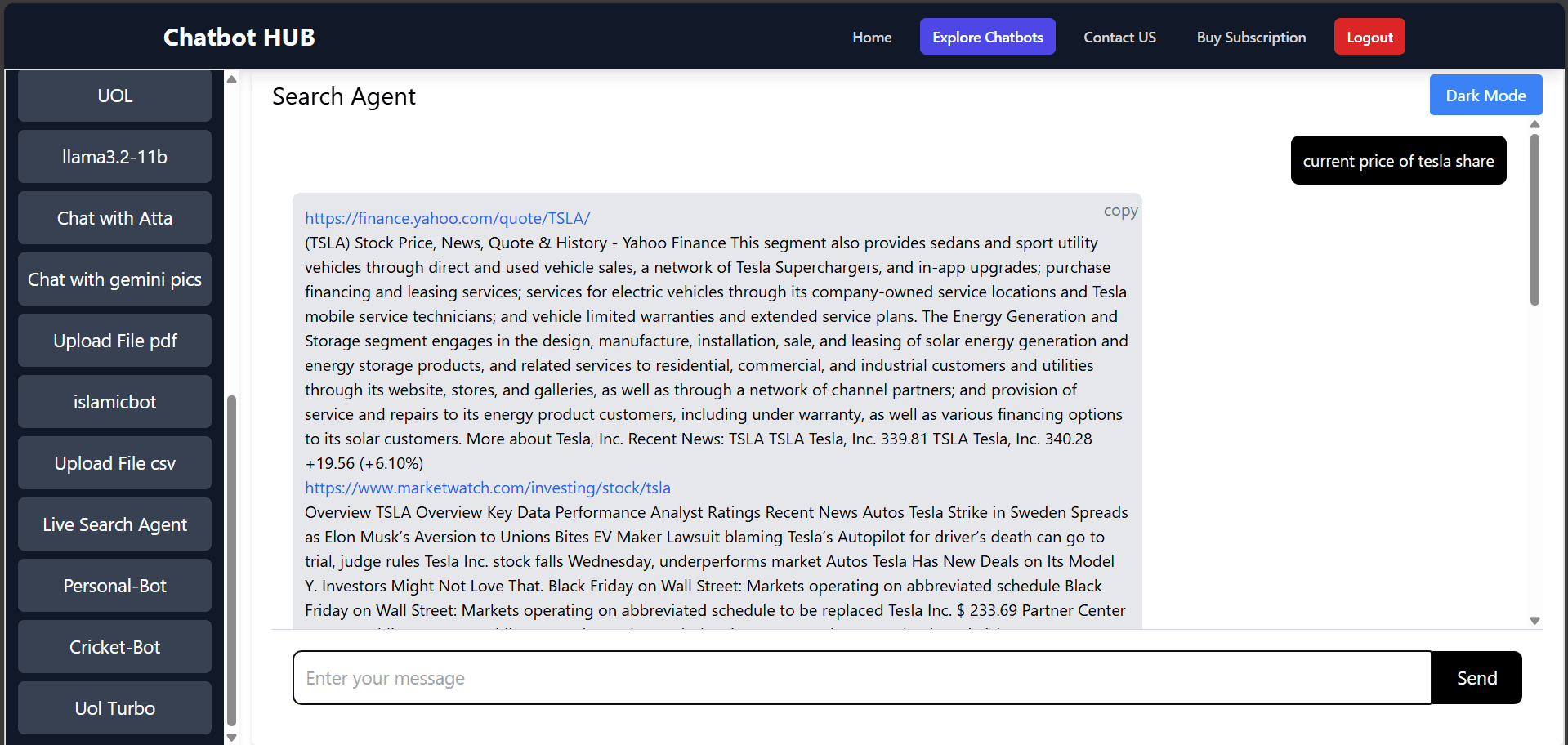Chatbot Hub Live Search Agent screenshot 1 by Atta ur Rehman — AI, React, Next.js, and React Native project