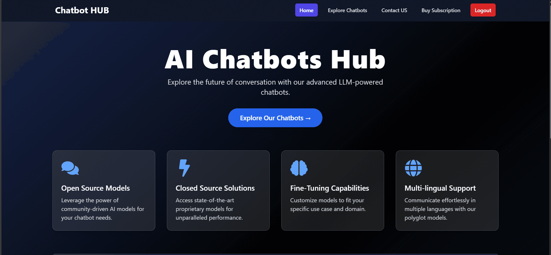 Chatbot Hub Homepage & Multi-LLM Chat screenshot 2 by Atta ur Rehman — AI, React, Next.js, and React Native project