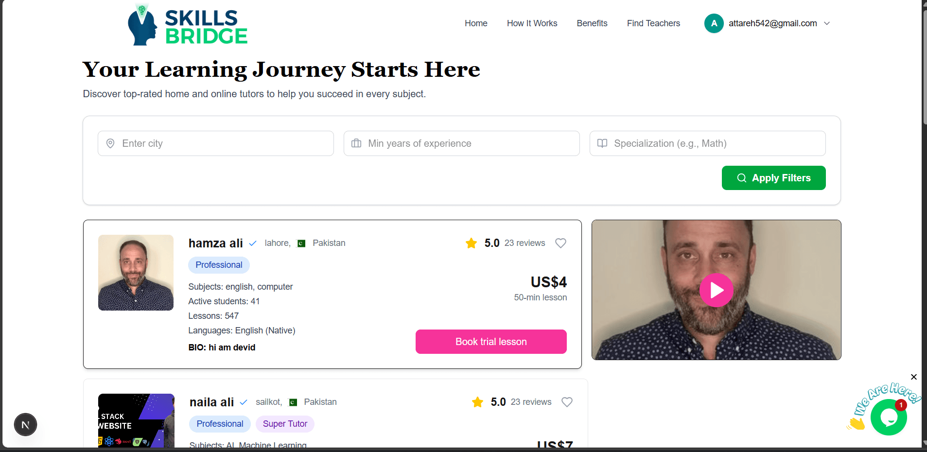 SkillsBridge Tutor Search screenshot 1 by Atta ur Rehman — AI, React, Next.js, and React Native project