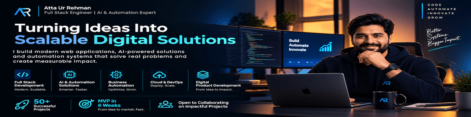Atta ur Rehman, Full Stack Engineer and AI & Automation Expert — turning ideas into scalable digital solutions