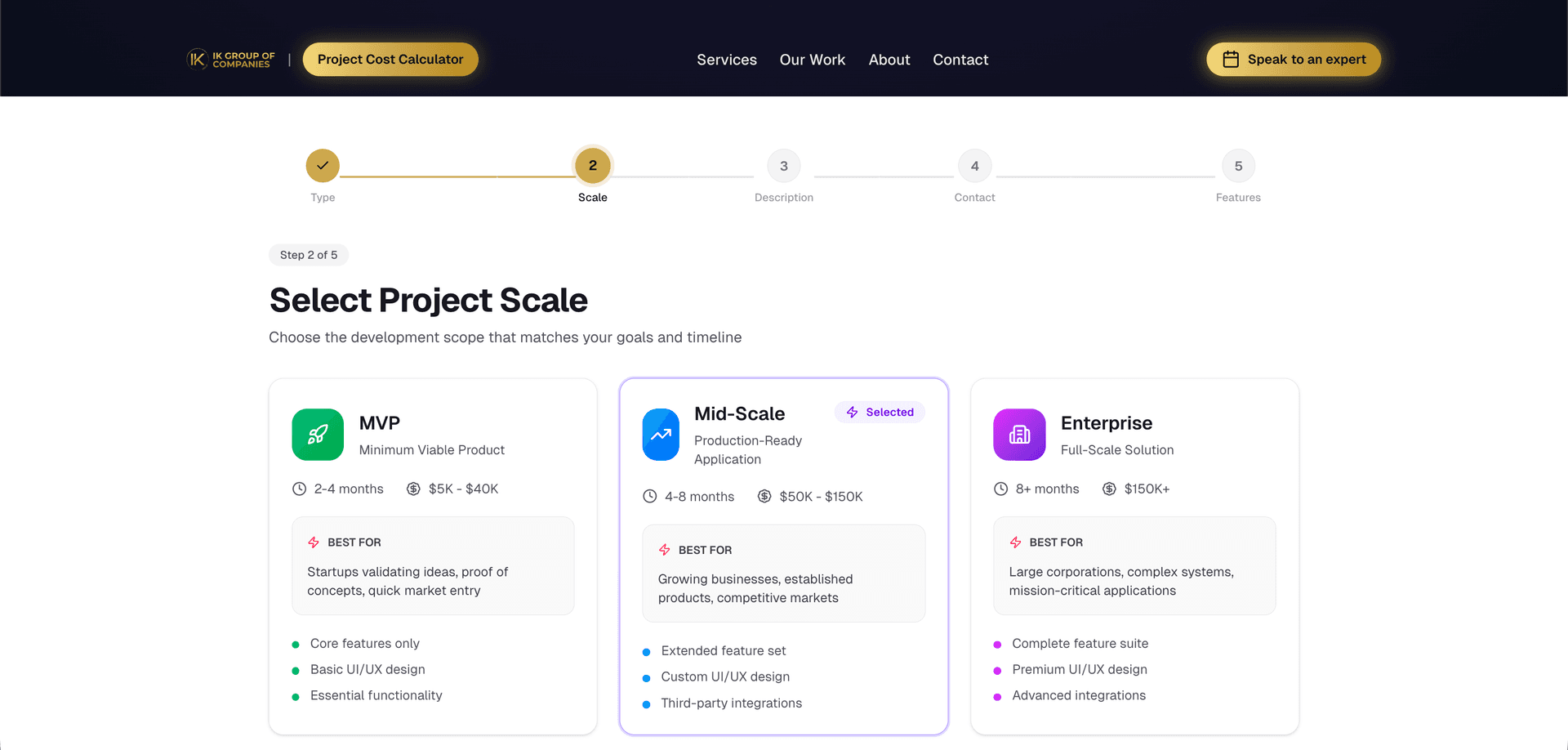 Project Cost Calculator Project Type & Scale Selection screenshot by Atta ur Rehman Project Cost Calculator Project Type & Scale Selection screenshot 2 by Atta ur Rehman — AI, React, Next.js, and React Native project