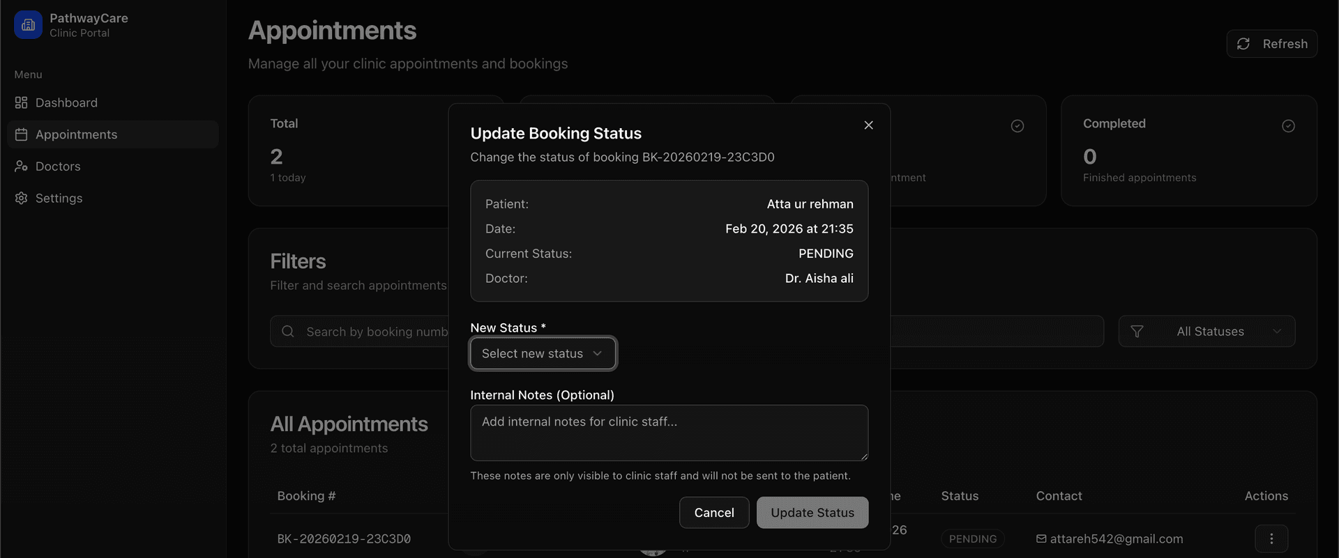 Pathway Care Clinic Dashboard (Next.js) screenshot by Atta ur Rehman Pathway Care Clinic Dashboard (Next.js) screenshot 3 by Atta ur Rehman — AI, React, Next.js, and React Native project