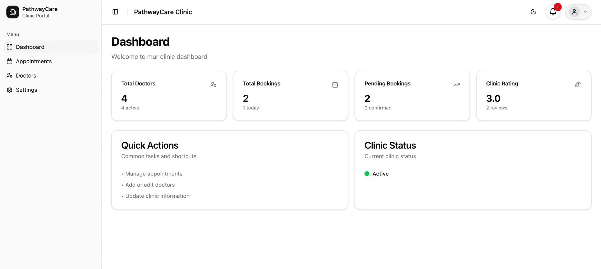 Pathway Care Clinic Dashboard (Next.js) screenshot by Atta ur Rehman Pathway Care Clinic Dashboard (Next.js) screenshot 1 by Atta ur Rehman — AI, React, Next.js, and React Native project