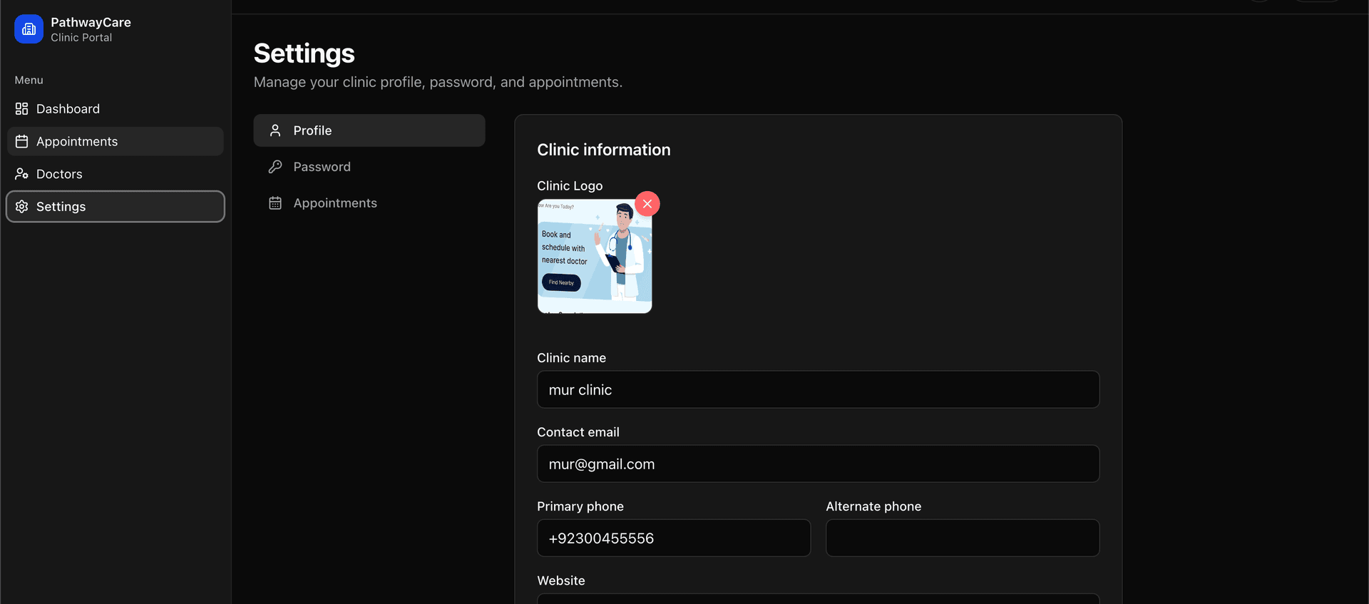 Pathway Care Clinic Dashboard (Next.js) screenshot by Atta ur Rehman Pathway Care Clinic Dashboard (Next.js) screenshot 5 by Atta ur Rehman — AI, React, Next.js, and React Native project