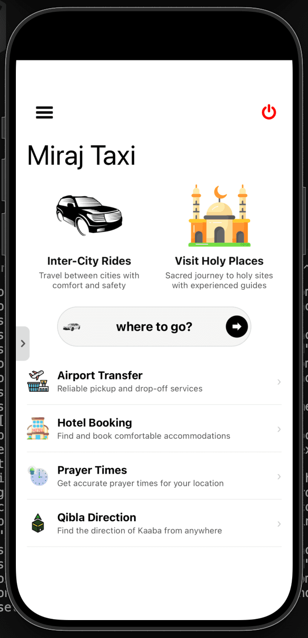 Taxi App screenshot by Atta ur Rehman Taxi App app screenshot by Atta ur Rehman, full stack and AI software engineer